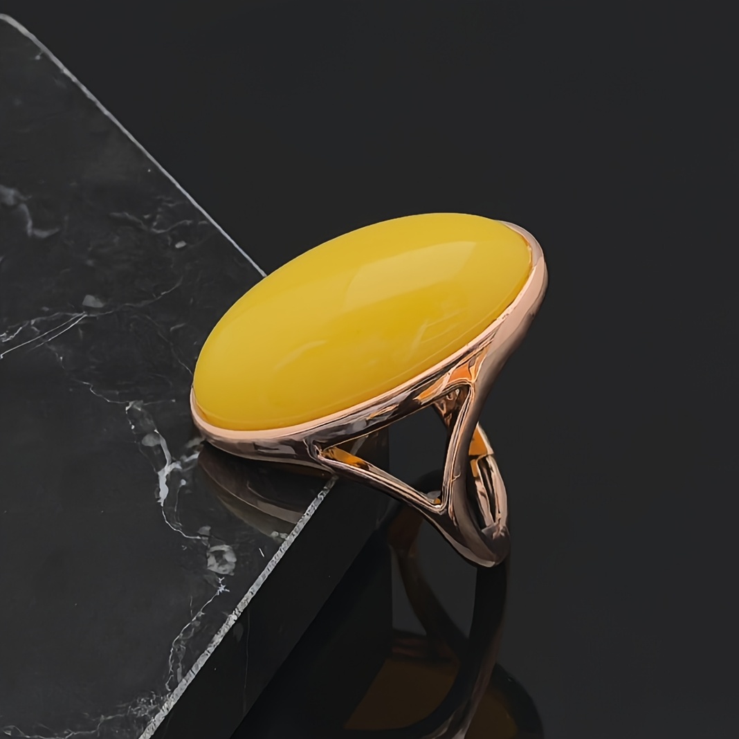 Stainless Steel Open Ring with Yellow Stone August Birthstone